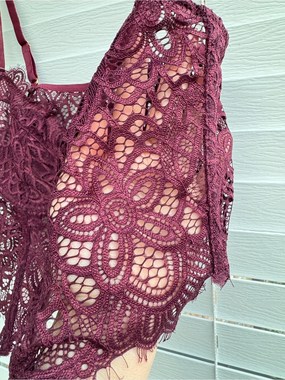 Anthropologie The Giselle Lace Bustier Front Closure Burgundy Lace Bralette L - Picture 7 of 10
